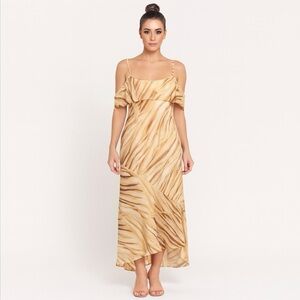 Forever 21+ Cream Beige Sz 1X Boho Vacation Fairy Off Shoulder Ruffle Maxi Dress